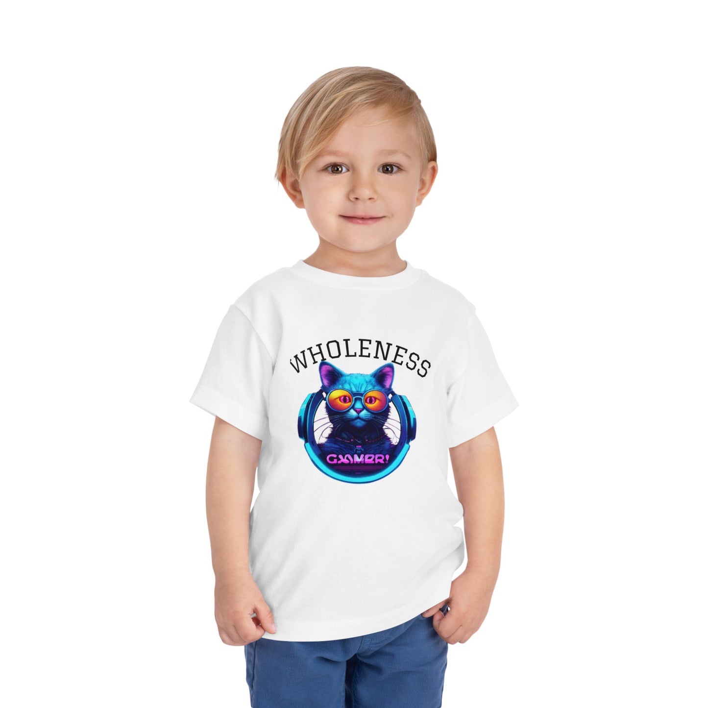 Colorful Gamer Cat Toddler Tee, Kids T-Shirt, Fun Short Sleeve Shirt, Wholeness Graphic Tee, Art Lover Gift