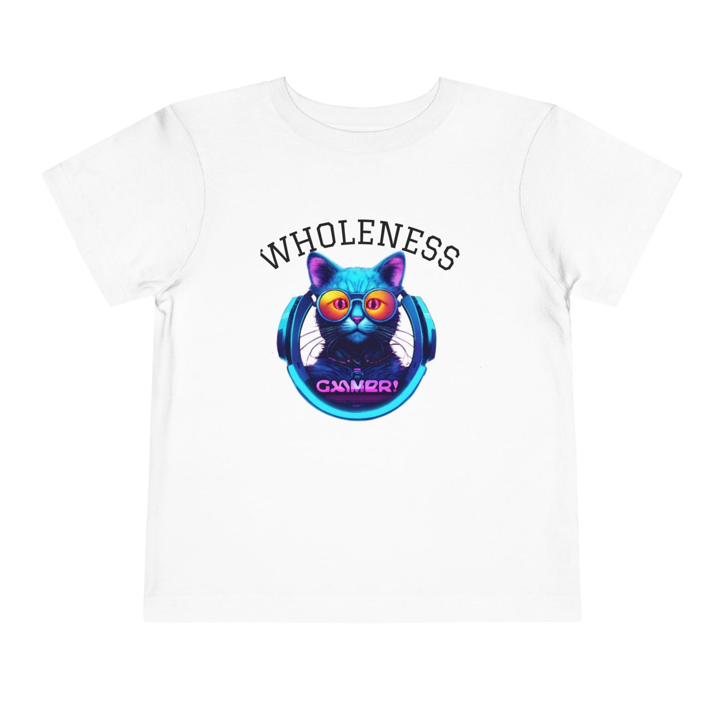 Colorful Gamer Cat Toddler Tee, Kids T-Shirt, Fun Short Sleeve Shirt, Wholeness Graphic Tee, Art Lover Gift