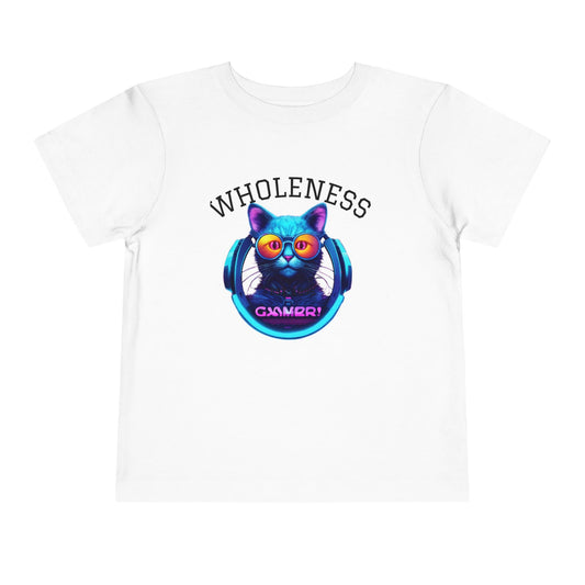 Colorful Gamer Cat Toddler Tee, Kids T-Shirt, Fun Short Sleeve Shirt, Wholeness Graphic Tee, Art Lover Gift